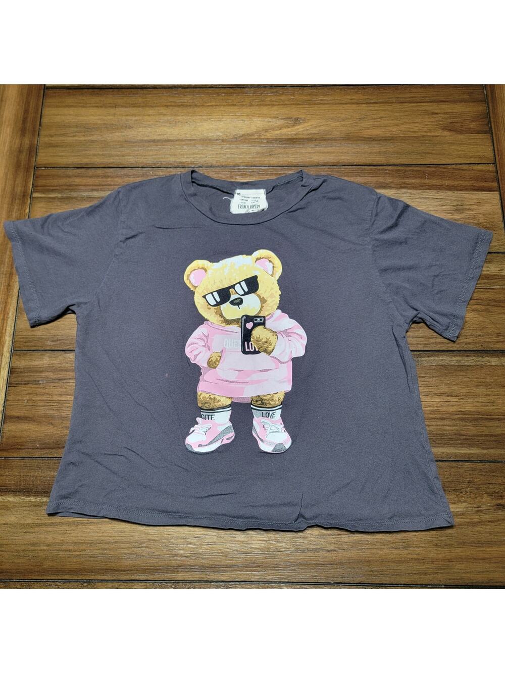 French Pastry Dark Grey Tee Hoodie Bear - Size Medium